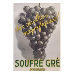 Original Vintage French Art Deco Wine Poster, 'Soufre Gre', 1933 by Leon Dupin