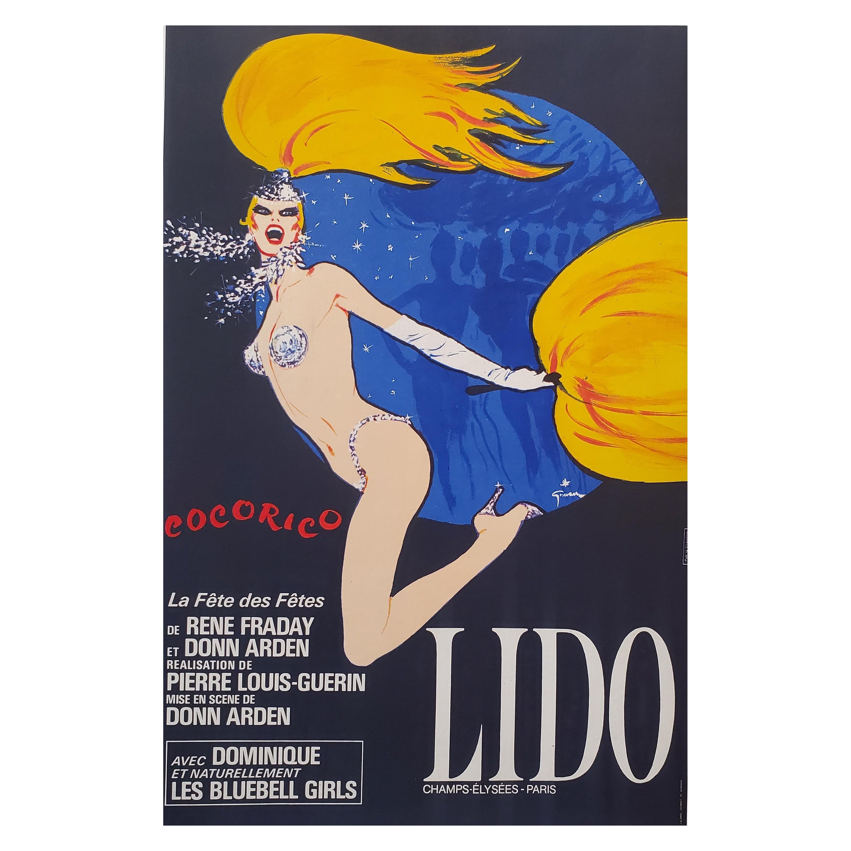 Affiche vintage d'origine, Lido Cocorico par René Gruau, 1971