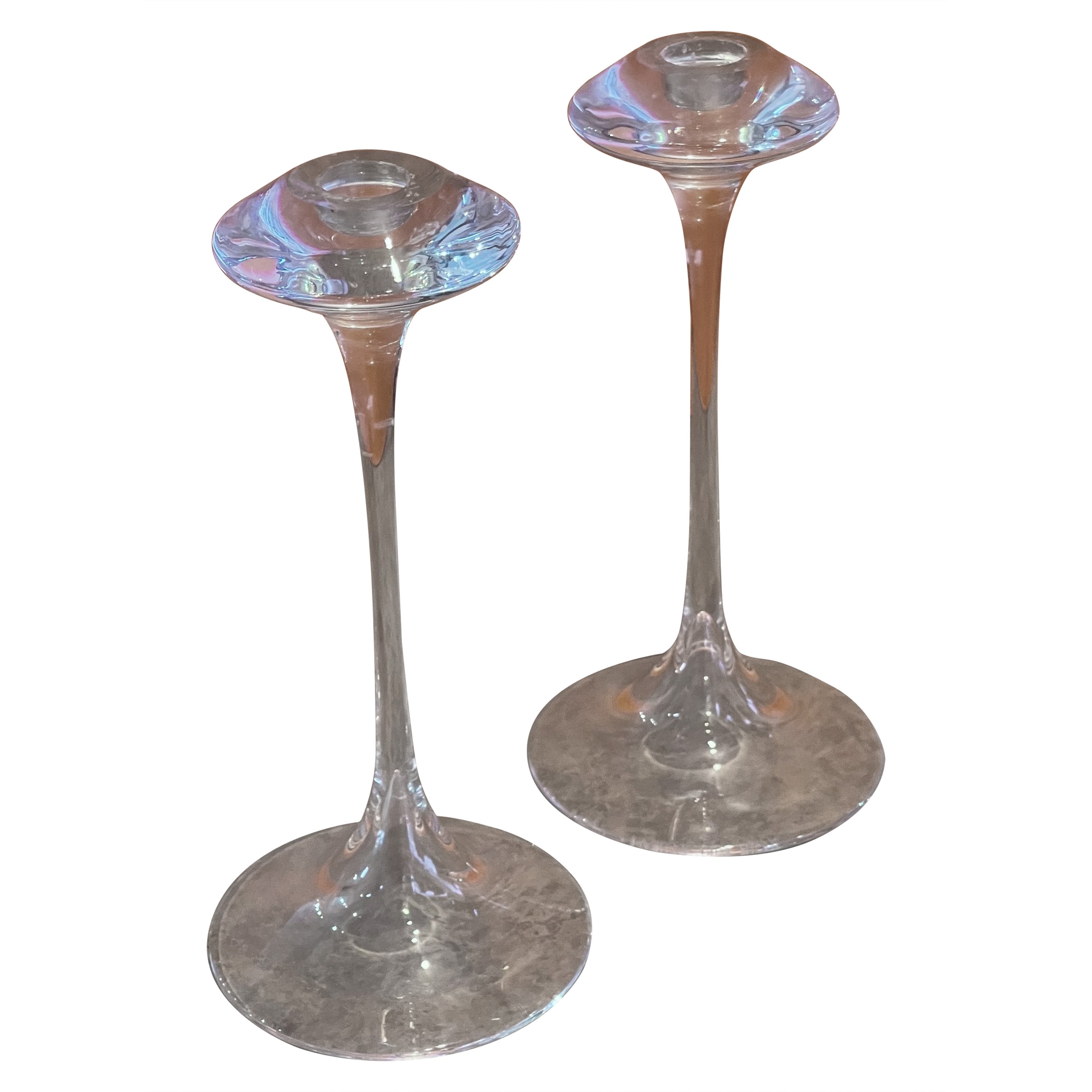 Pair of Crystal Candle Holders by Kjell Engman for Kosta Boda Sweden