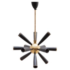 Sputnik Black and Brass Twelve Light Chandelier, 1950s, Italy