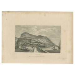 Antique Print of the Harbour of Gibraltar by Kelly, c.1840