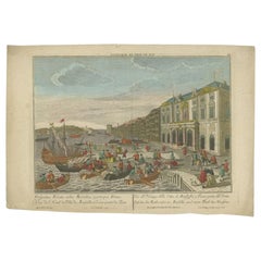 Antique Print of the Harbour of Marseille by Probst, c.1770