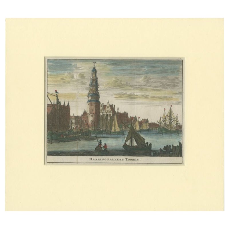 Antique Print of the 'Haringpakkerstoren' in Amsterdam by Ratelband, 1737