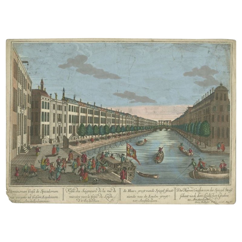 Antique Print of the 'Herengracht' in Amsterdam, The Netherlands, c.1760