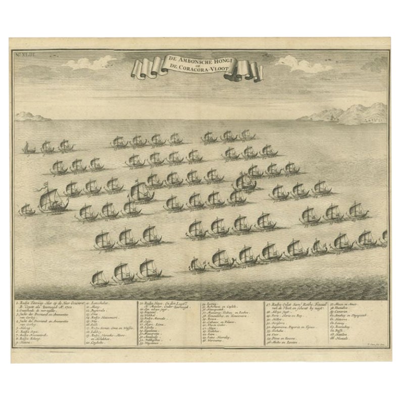 Antique Print of the Hongi or Coracora Fleet by Valentijn, 1726