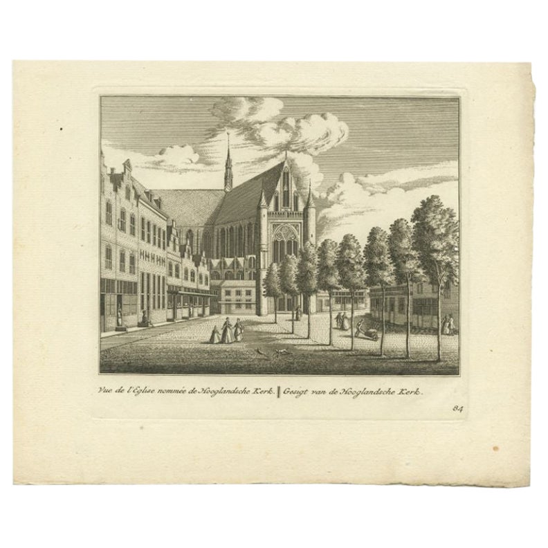 Antique Print of the 'Hooglandse Kerk' of Leiden, c.1800