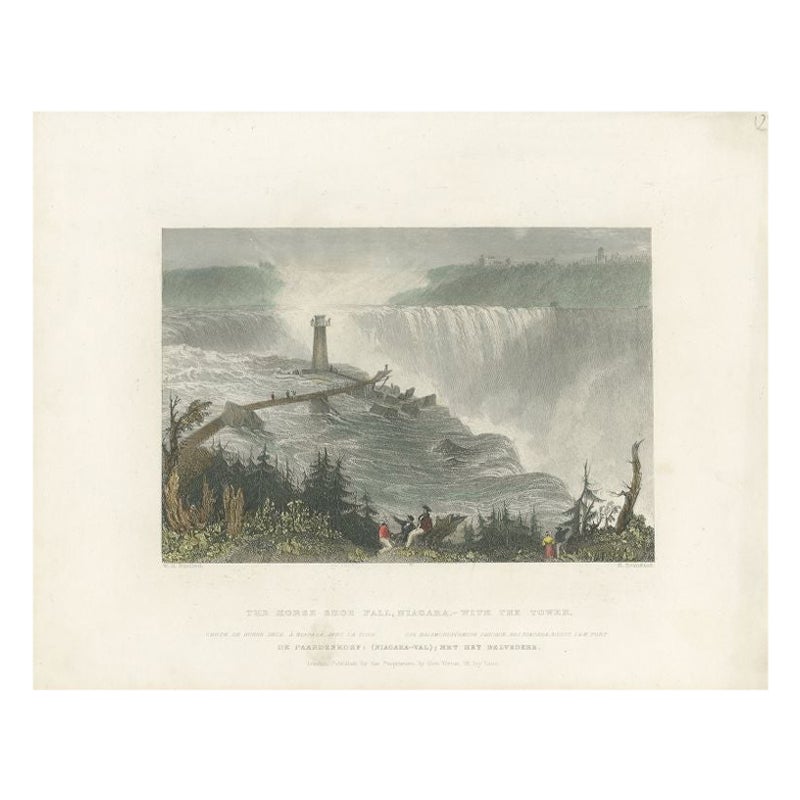 Antique Print of the Horseshoe Falls by Brandard, c.1840 For Sale