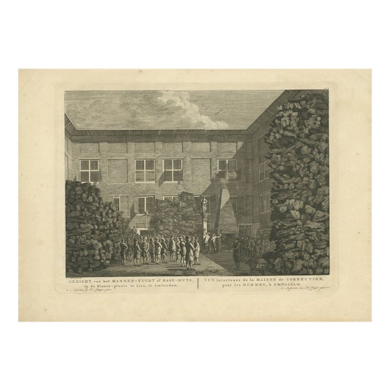 Antique Print of the House of Correction in Amsterdam by Fouquet, c.1780 For Sale