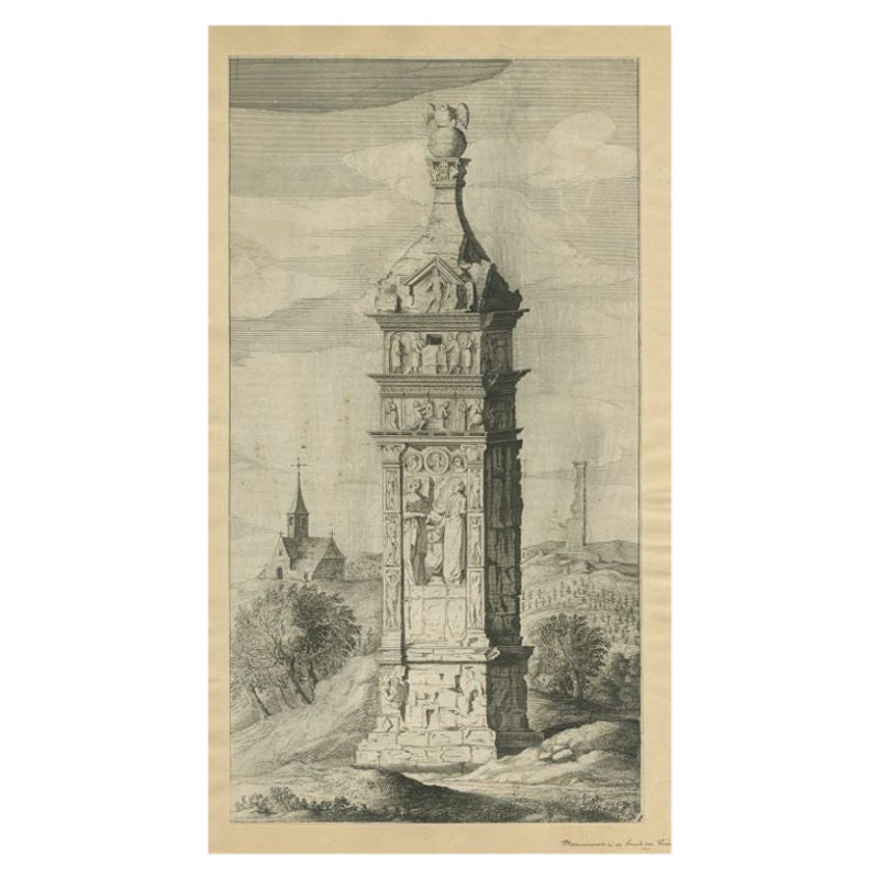 Antique Print of the Igel Column and Church, c.1650