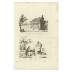 Antique Print of the Imperial Palace at Yuen-ming-yuen and Chinese Family, 1834