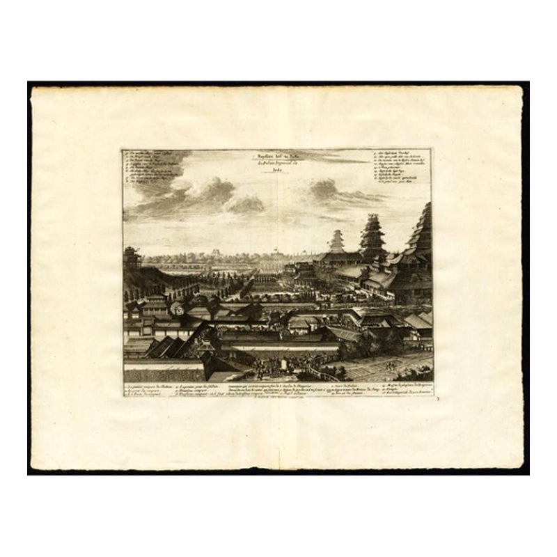 Antique print titled 'Keysers hof te Iedo. / Le Palais Imperial de Iedo.' View of the Imperial Palace in Edo / Tokyo, Japan. Extremely rare in this edition. This plate originates from the very scarse: 'La Galerie Agreable du Monde (...). Tome