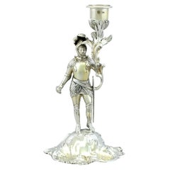 Antique Victorian Sterling Silver Gilt Figural Candle Holder