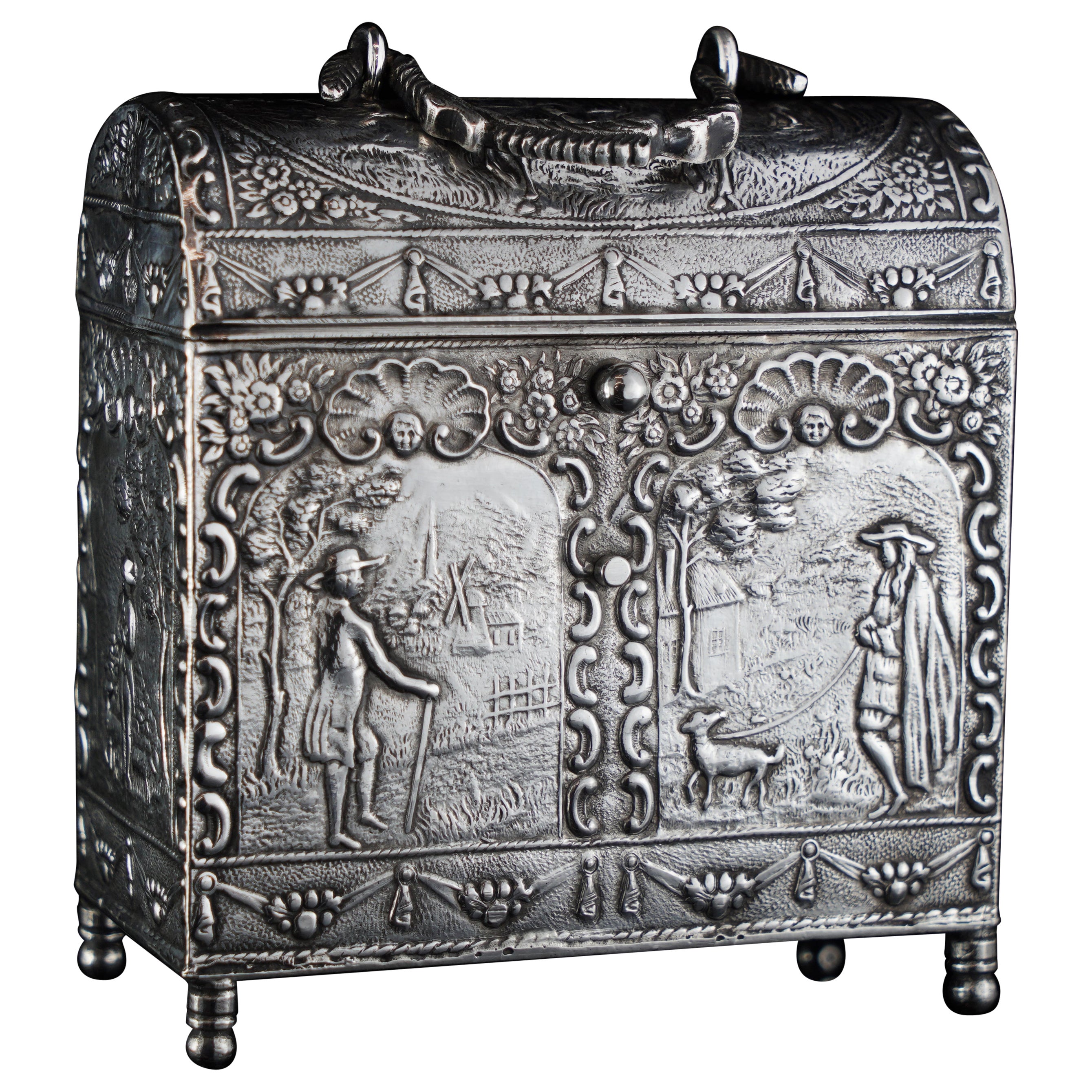 Antique Dutch Silver Tea Caddy in the Shape of a Chest Box For Sale