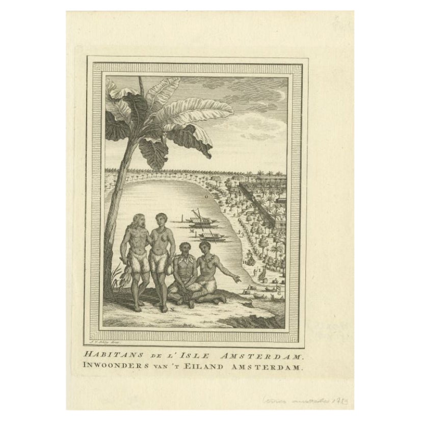 Antique Print of the Inhabitants of Amsterdam Island by Van Schley, 1759 For Sale