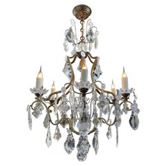 Antique French Brass and Crystal Cage Chandelier