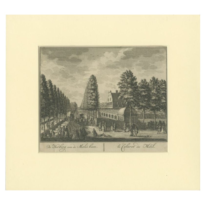 Grabado antiguo de la Posada del Maliebaan de Stoopendaal, 1725 en venta