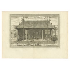 Antique Print of the Interior of a Chinese Temple, 1748