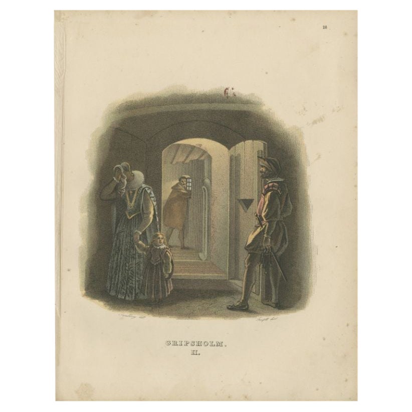 Antique Print of the Interior of Gripsholm Castle by Sandberg, c.1864 For Sale