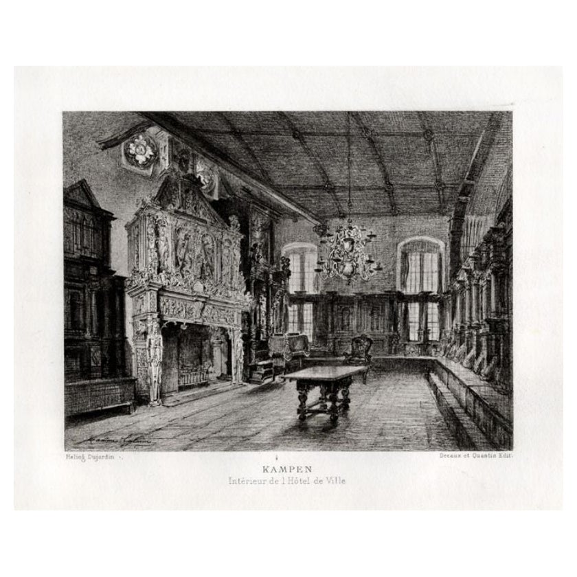 Antique Print of the Interior of the City Hall of Kampen by Lalanne, 1882 For Sale