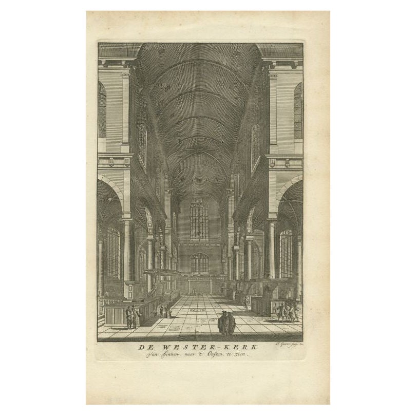 Antiker antiker Druck des Innenraums der „Westerkerk“ von Goeree, 1765