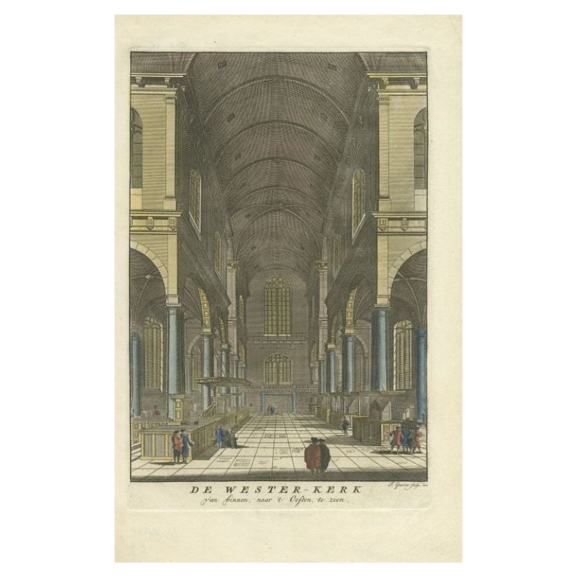 Antique Print of the Interior of the 'Westerkerk' by Goeree, 1765 For Sale