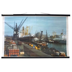 Vintage Maritime Wall Chart Rotterdam Harbour Port Container Ships Vessels