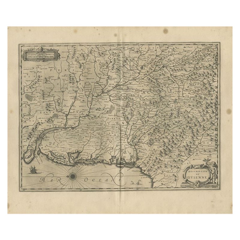 Antique Map of the Region of Guyenne by Janssonius, 1657 For Sale