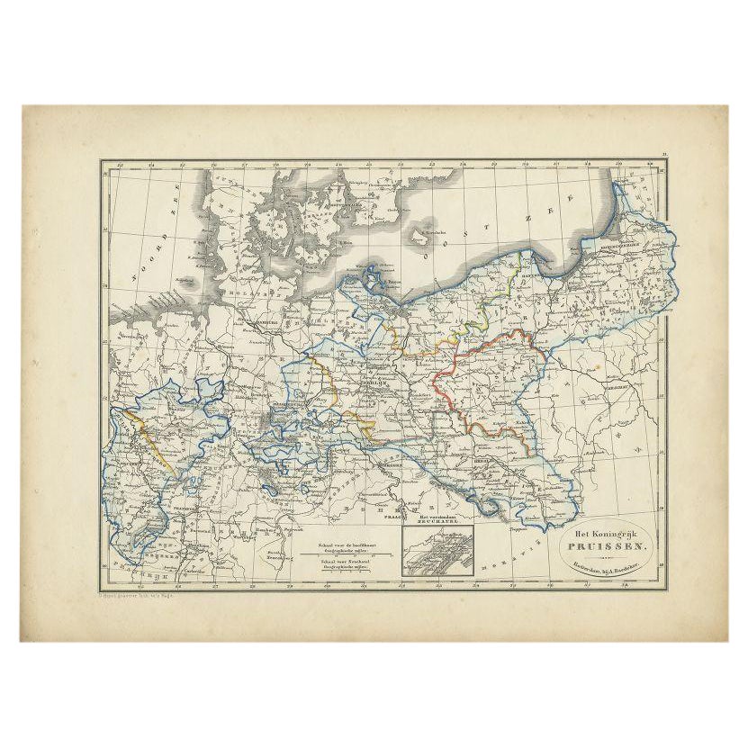 Antique Map of the Kingdom of Prussia by Petri, 1852 For Sale