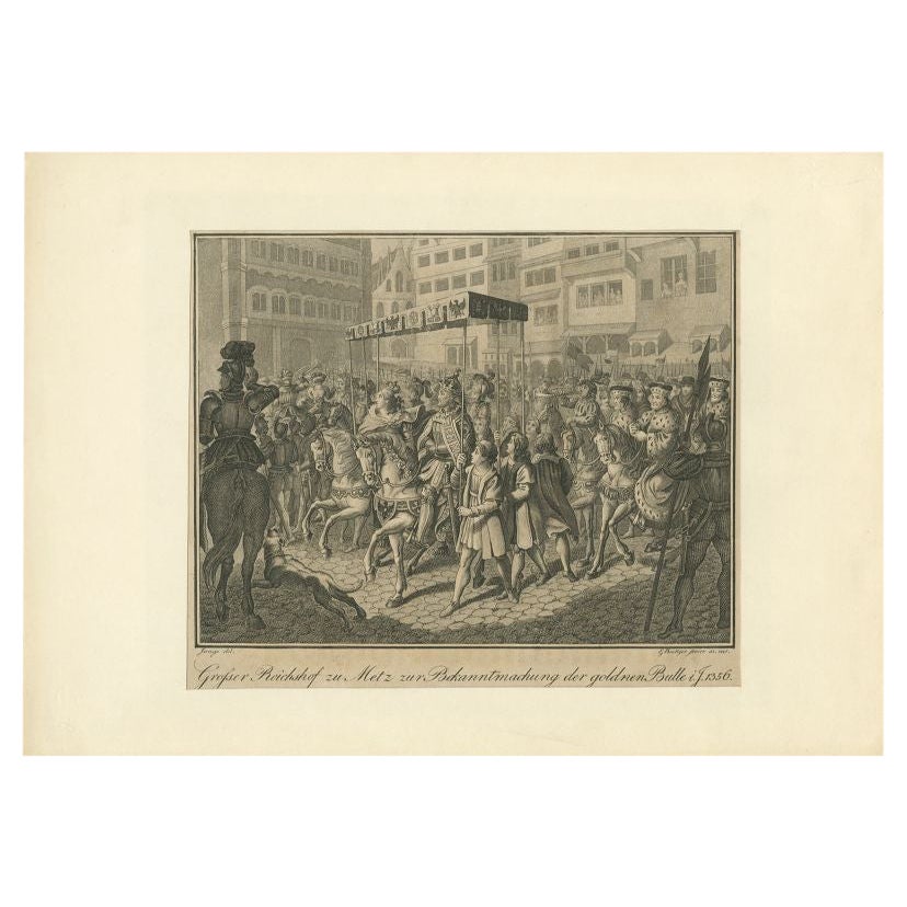 Antique Print of the Issue of the Golden Bull of 1356 by Böttger, c.1820 For Sale