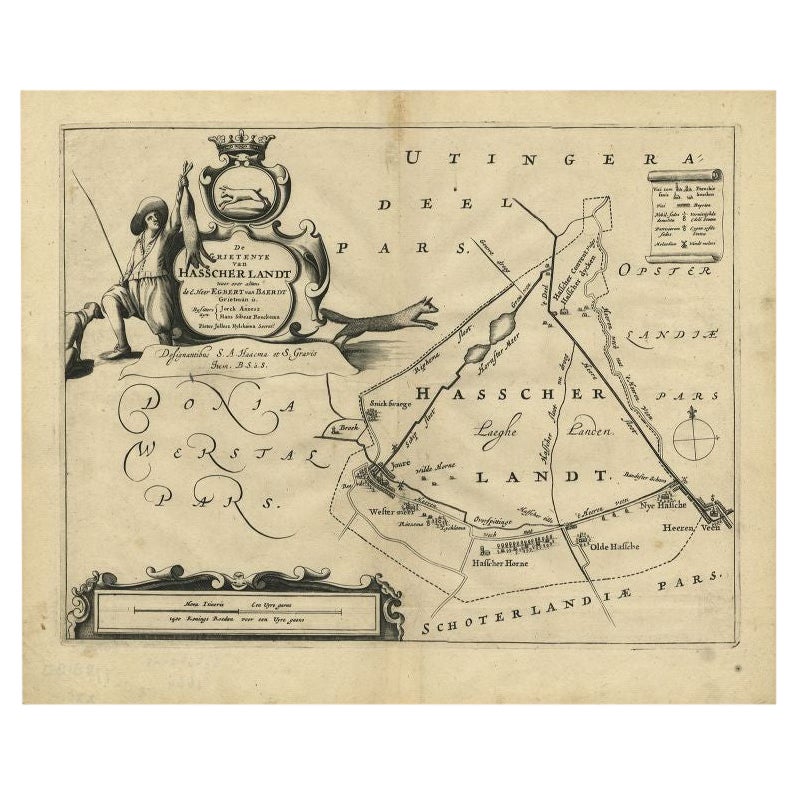 Antique Map of the Region of Haskerland by Schotanus, 1664 For Sale