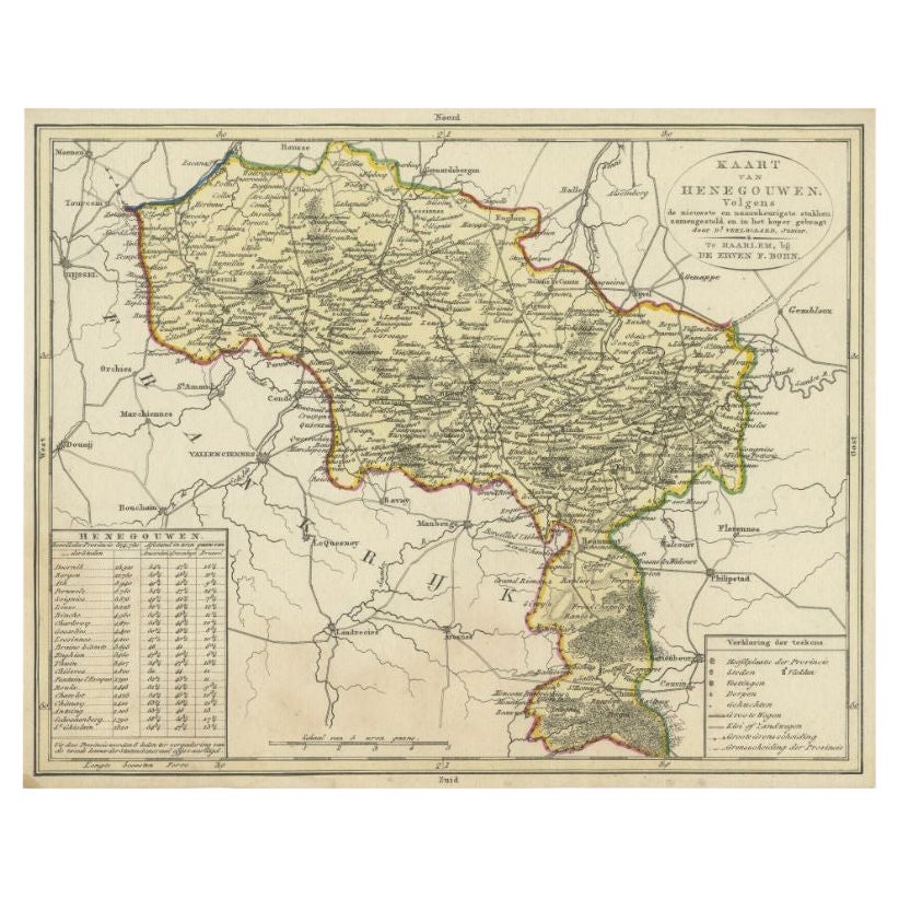 Antike Karte der Region Henegouwen von Veelwaard, um 1840