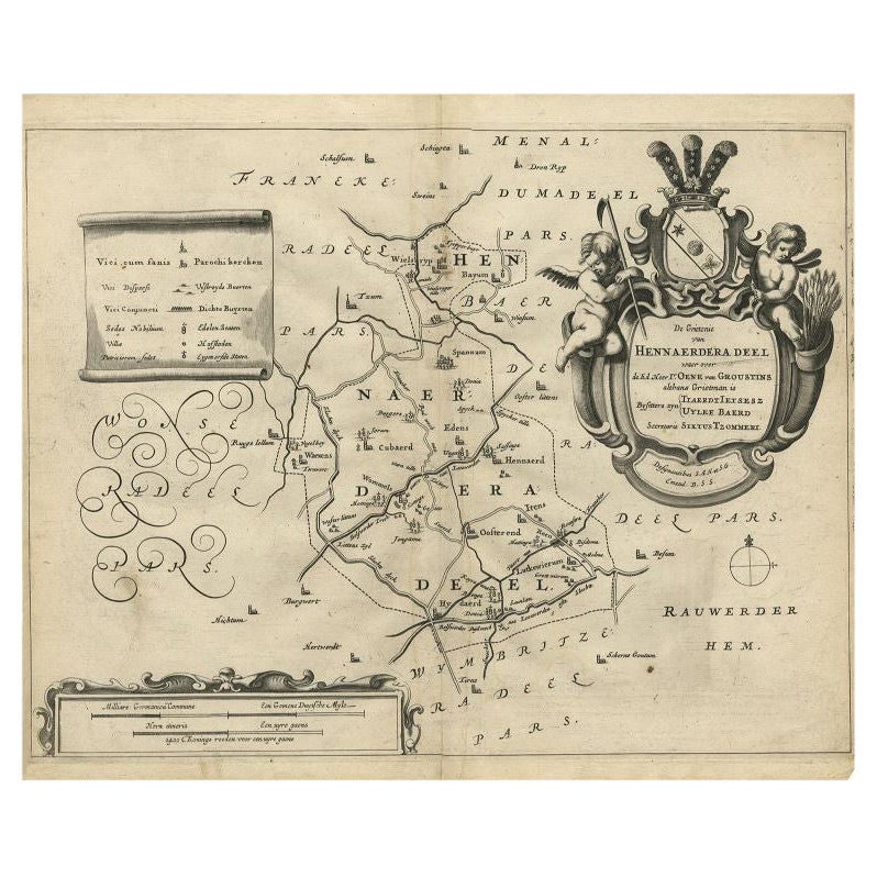Antique Map of the Region of Hennaarderadeel by Schotanus, 1664 For Sale