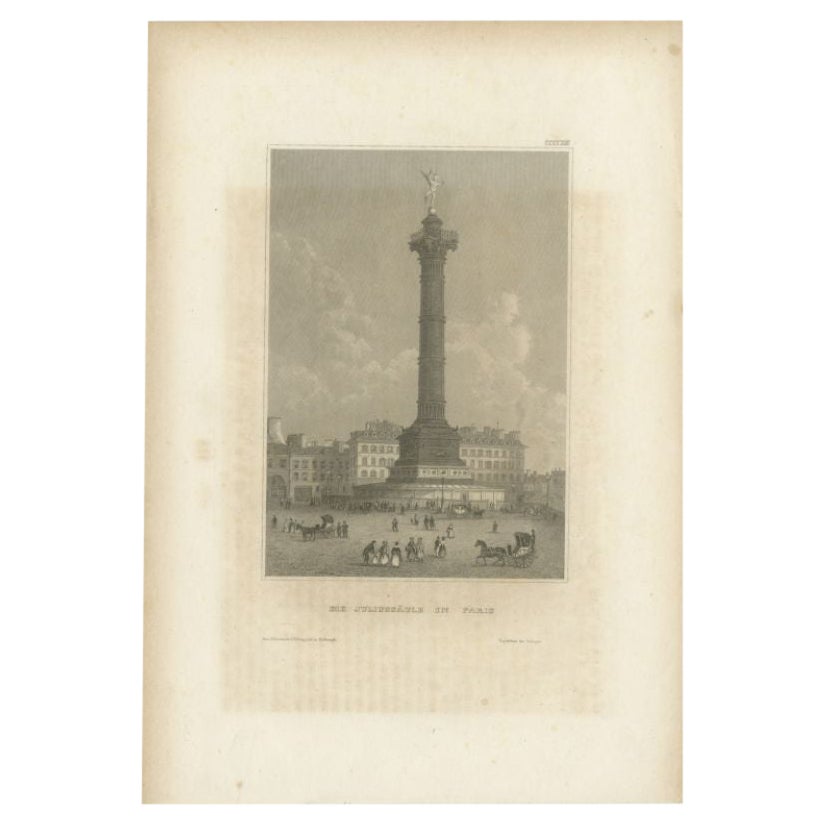 Impression ancienne de la colonne de juillet à Paris par Meyer, 1841 en vente