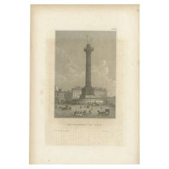 Impression ancienne de la colonne de juillet à Paris par Meyer, 1841