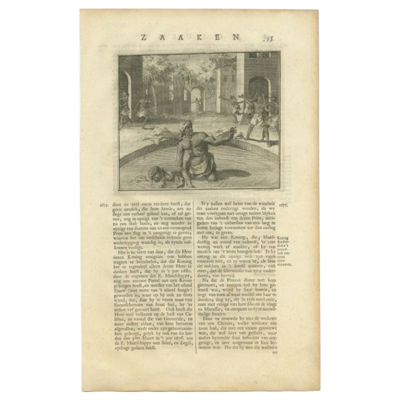 Antique Print of the King Murdering his Wife by Valentijn, 1726 For Sale