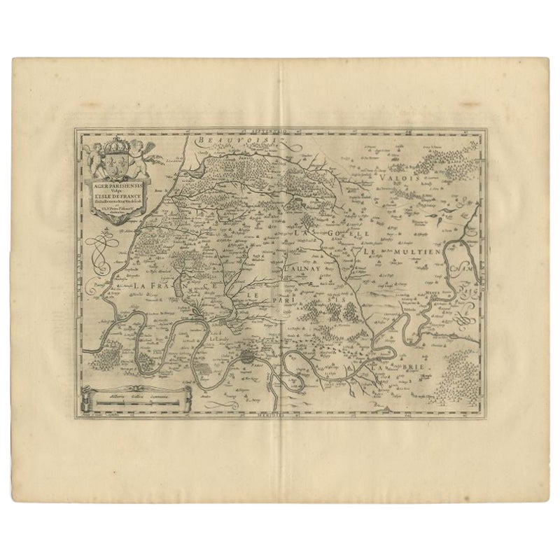 Antique Map of the Region of 'Île de France' by Janssonius, 1657 For Sale