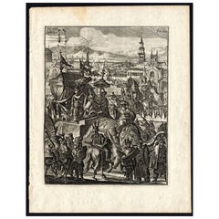 Grabado antiguo del Rey de Arrakan por Schouten, 1708
