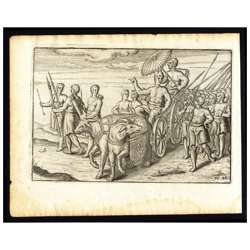 Antique Print of the King of Bali by Houtman, 1646 For Sale