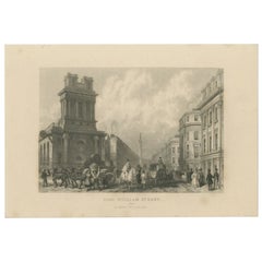 Antiker antiker Druck der King William Street in London, um 1840