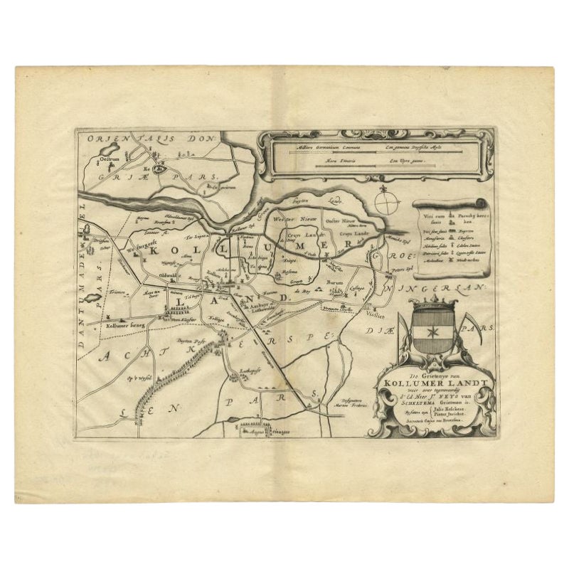 Antique Map of the Region of Kollumerland by Schotanus, 1664 For Sale