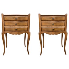 Pair of French Nightstands with Three Drawers and Carbriole Legs