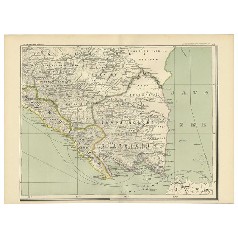 Antique Map of the Region of Lampung, Sumatra, Indonesia, 1900 For Sale