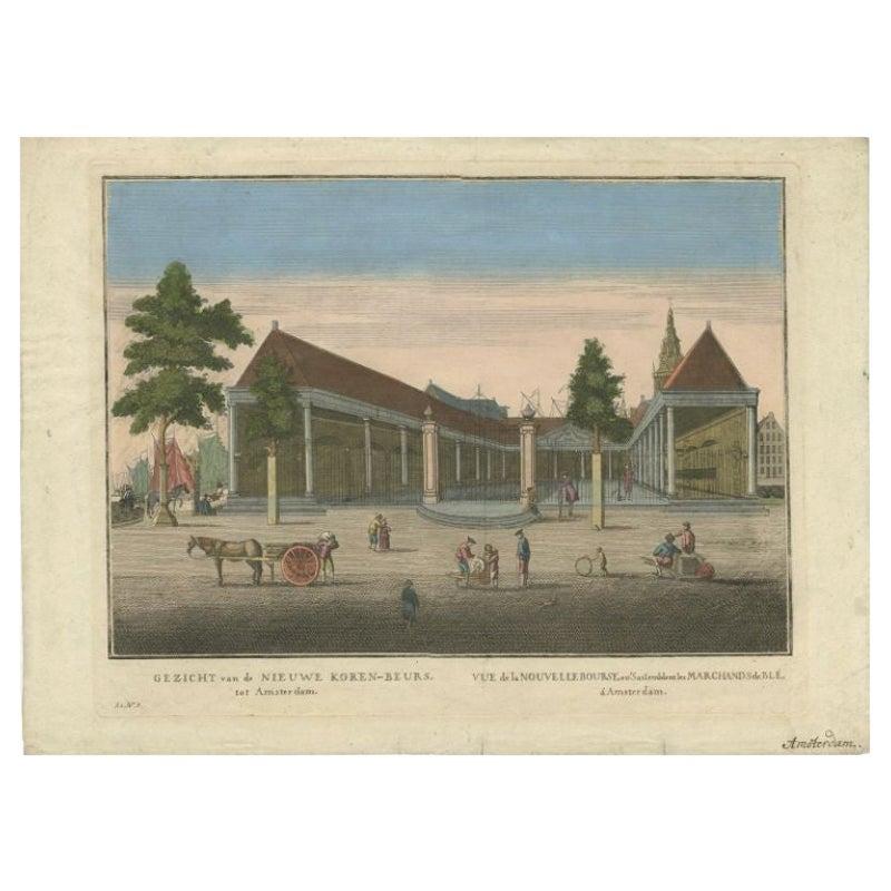Antique Print of the 'Korenbeurs' in Amsterdam, c.1760 For Sale