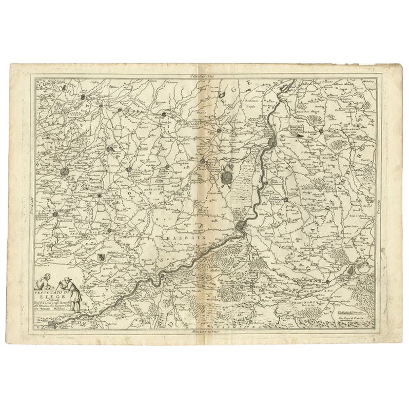 Antique Map of the Region of Liege by Coronelli, 1690 For Sale