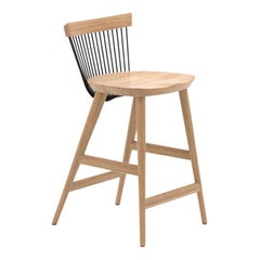 Tabouret de comptoir de la Seconde Guerre mondiale, tiges en chêne naturel et métal revêtu de poudre