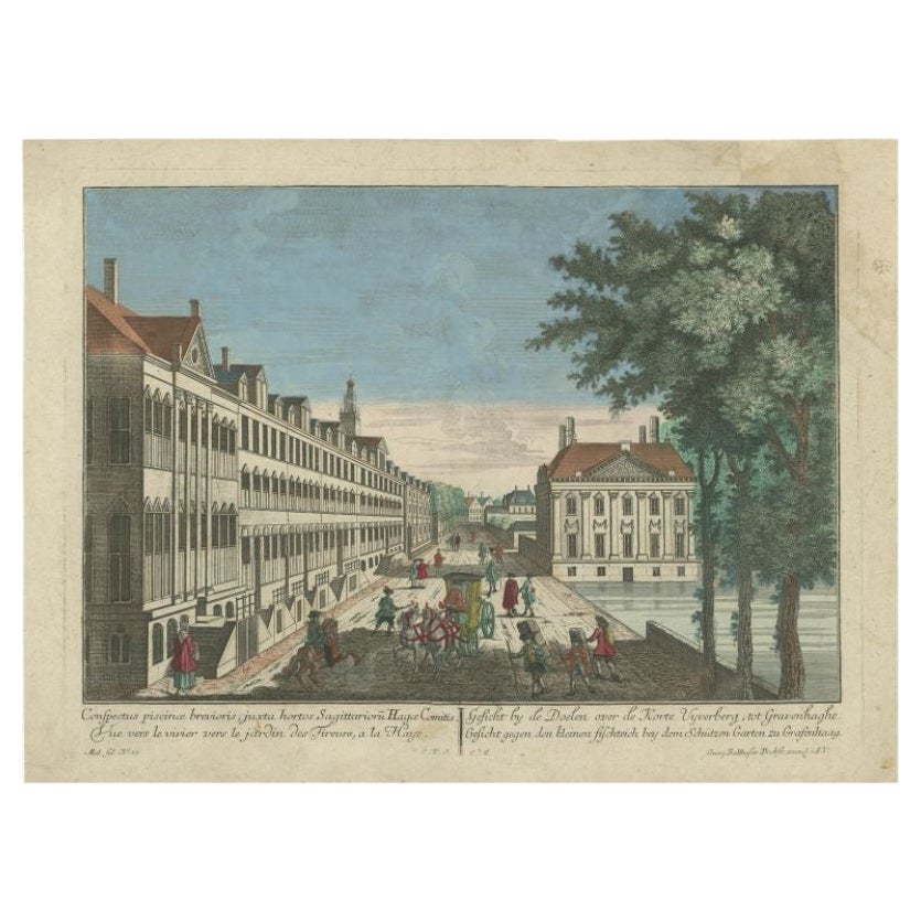 Antiker Druck des Korte Vijverberg in Den Haag, Niederlande, um 1760 im Angebot