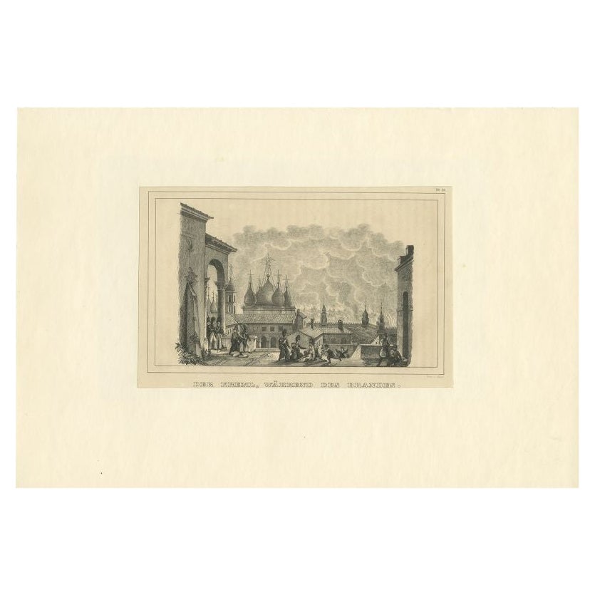 Antique Print of the Kremlin During the Fire of Moscow by Steger, 1845 For Sale