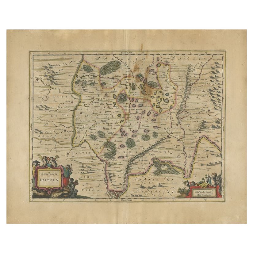 Antique Map of the Region of Lyon by Janssonius, 1657