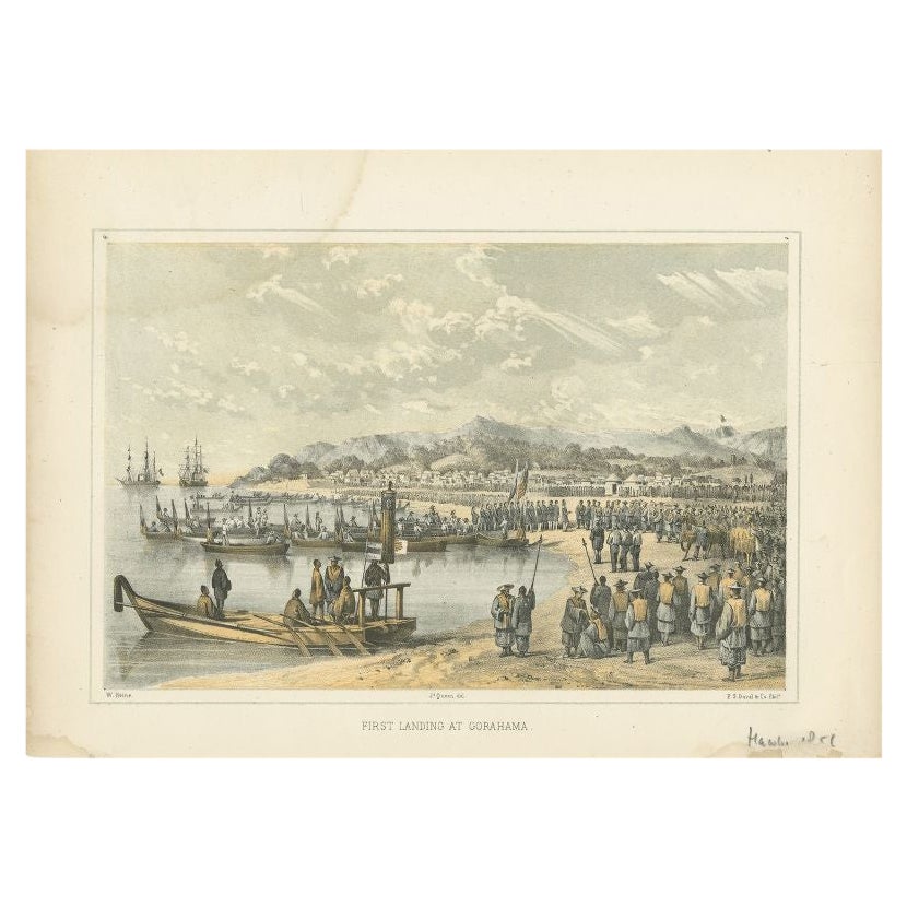 Antique Print of the Landing at Gorahama by Hawks, 1856