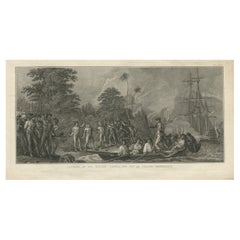 Antique Print of the Landing at Tanna Island by Cook, 1803